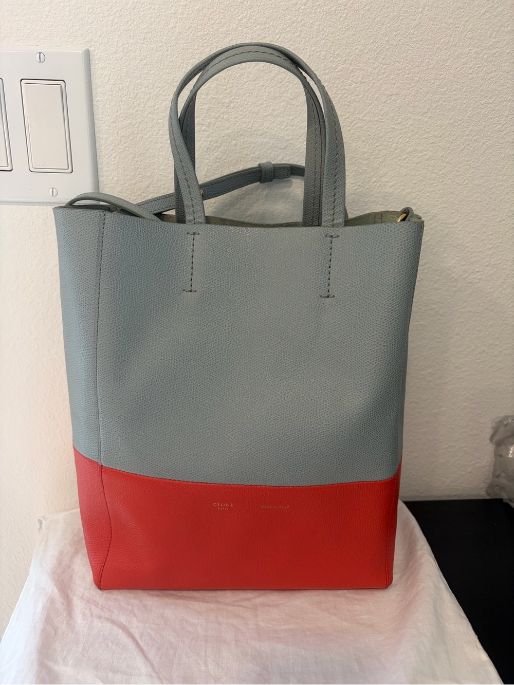 Celine Vertical Bicolor Cabas in Grey and Coral